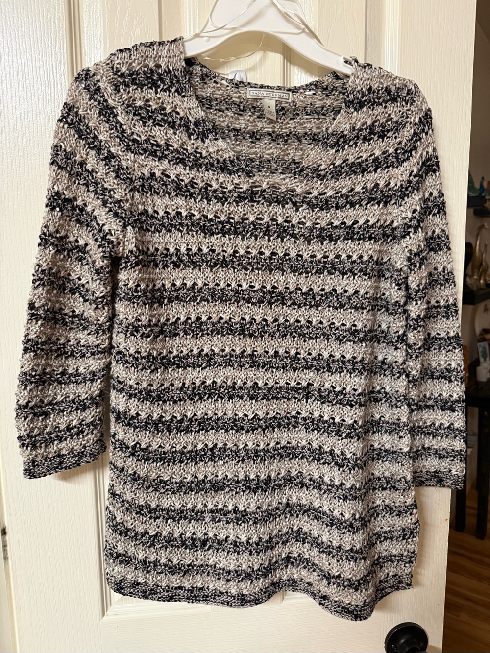 Dana Buchman Black and White Textured Stripe Knit Sweater
